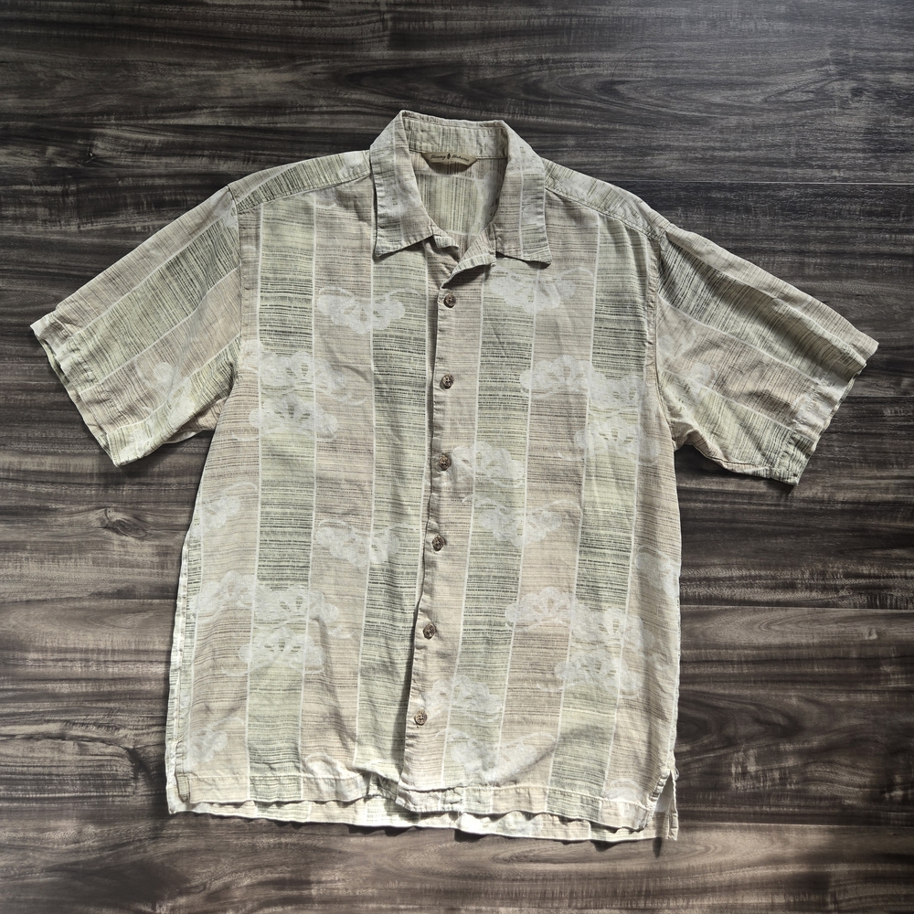 Tommy Bahama Green and Tan Casual Button Down Shirt